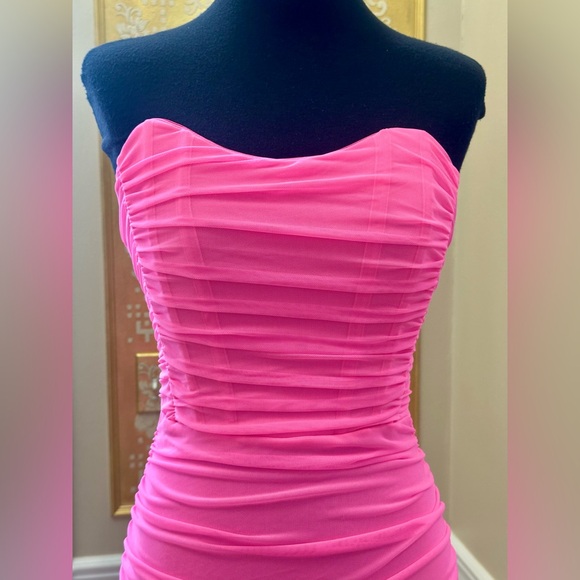 Haute Monde Neon Pink Ruched Strapless Mini Dress New no Tag - Picture 8 of 12